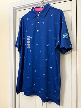 FootJoy Royal Blue Short-Sleeve Polo with Pink Collar Accent